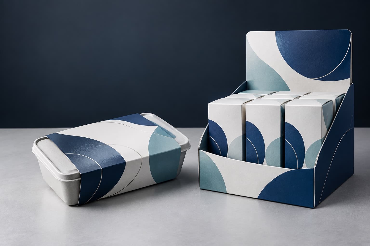 Illustrative paperboard sleeve and countertop display