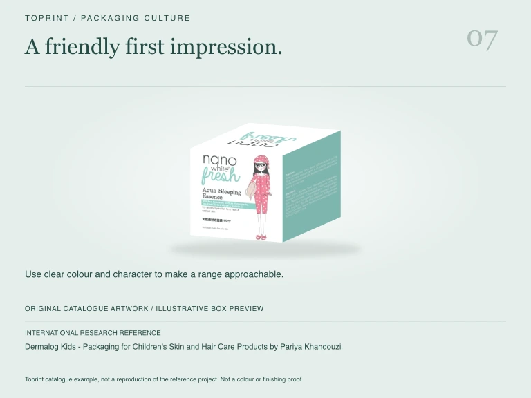 Study 7: A friendly first impression. Illustrated with Toprint catalogue artwork.