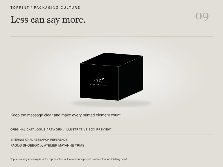 Study 9: Less can say more. Illustrated with Toprint catalogue artwork.