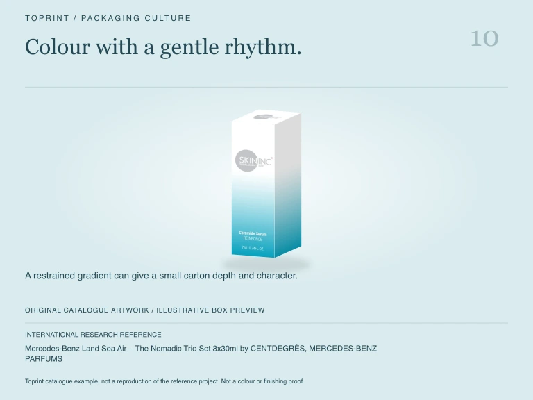 Study 10: Colour with a gentle rhythm. Illustrated with Toprint catalogue artwork.