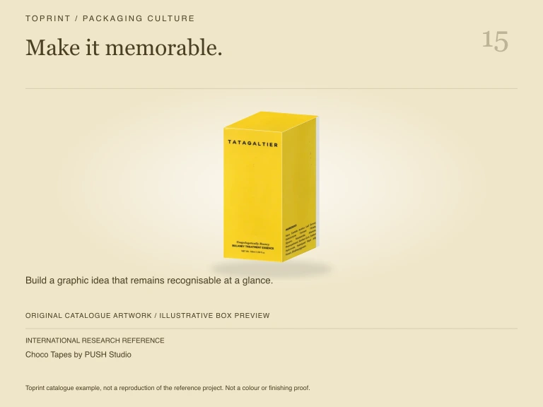 Study 15: Make it memorable. Illustrated with Toprint catalogue artwork.
